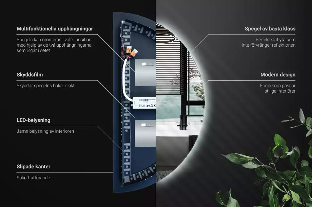 Miroir demi-cercle lumineux LED décoratif moderne