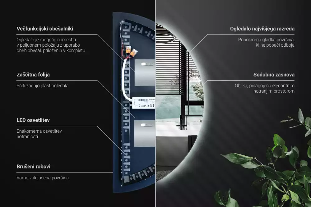 Miroir demi-cercle lumineux LED décoratif moderne