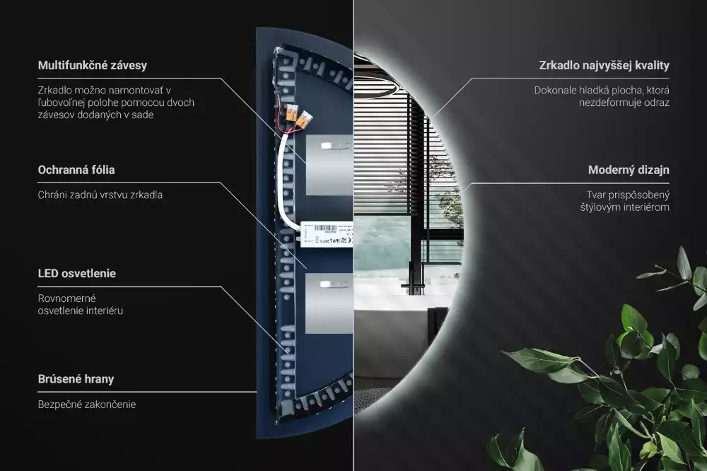 Miroir demi-cercle lumineux LED décoratif moderne