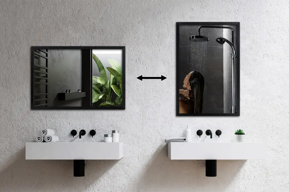 Miroir rectangulaire avec cadre noir suspendu