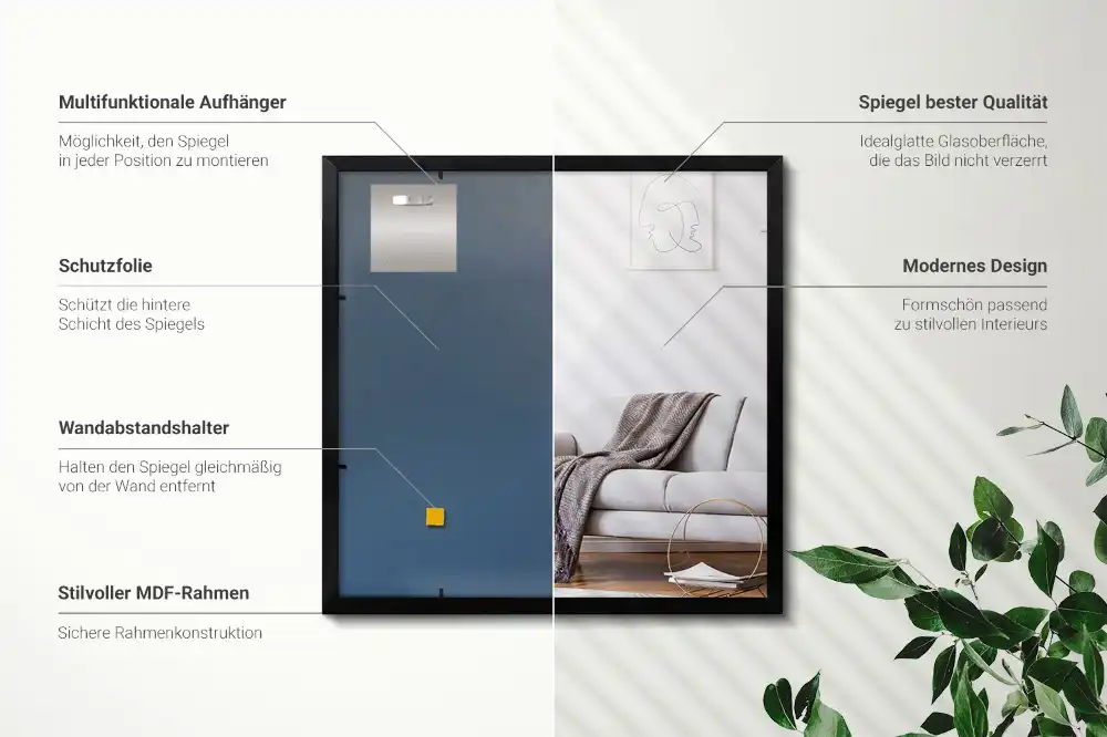 Miroir rectangulaire avec cadre noir suspendu