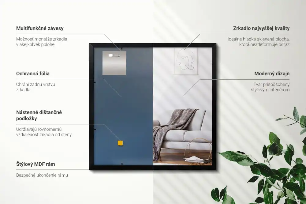 Miroir rectangulaire avec cadre noir suspendu
