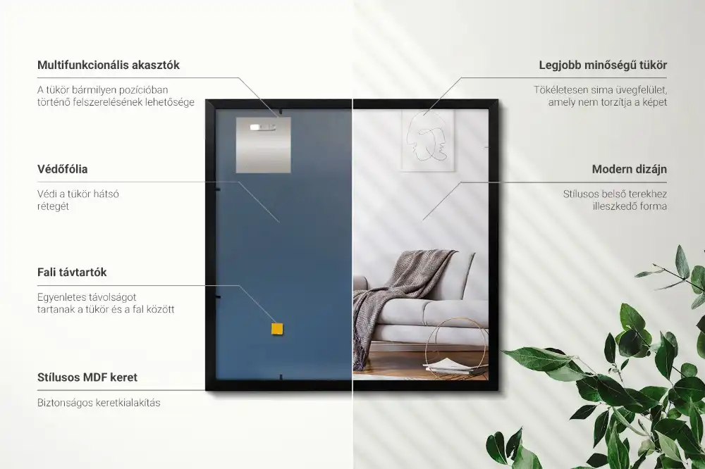 Miroir rectangulaire avec cadre noir suspendu