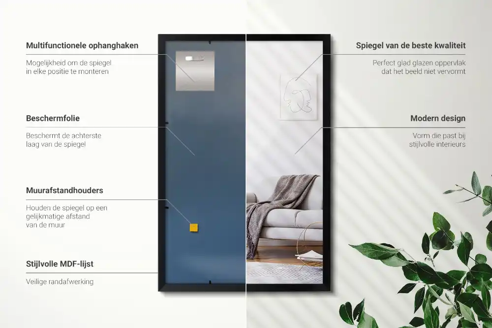 Miroir rectangulaire avec cadre noir suspendu