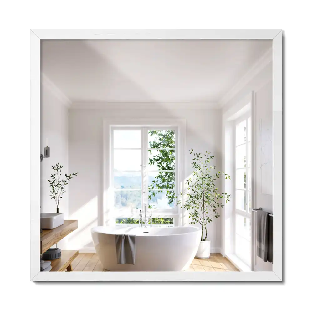 Miroir rectangulaire avec cadre blanc suspendu