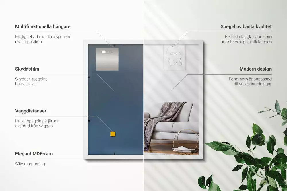 Miroir rectangulaire avec cadre blanc suspendu