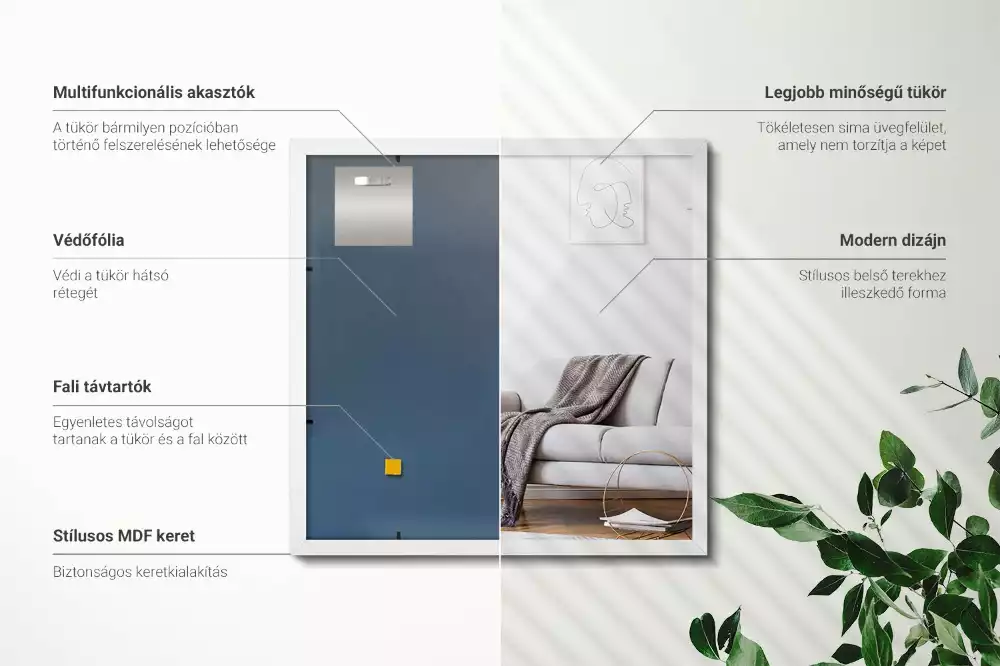 Miroir rectangulaire avec cadre blanc suspendu
