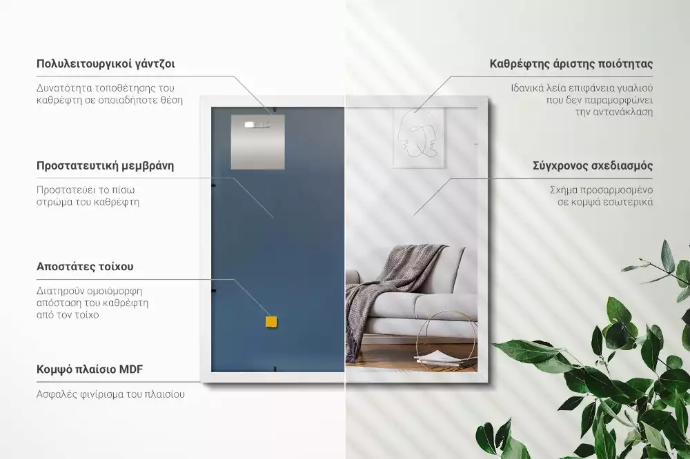 Miroir rectangulaire avec cadre blanc suspendu