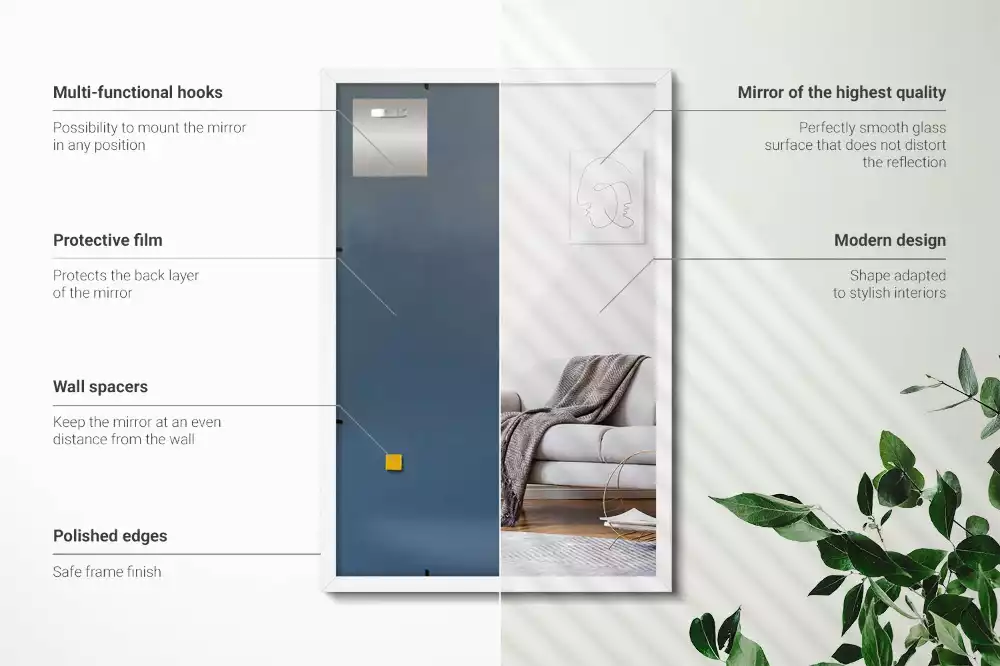 Miroir rectangulaire avec cadre blanc suspendu