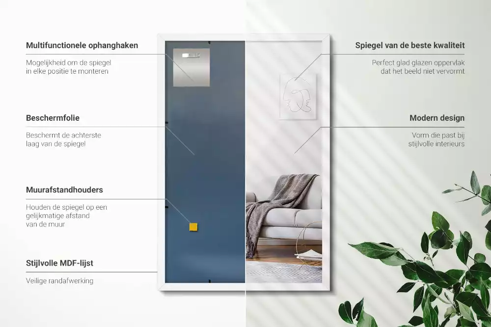Miroir rectangulaire avec cadre blanc suspendu