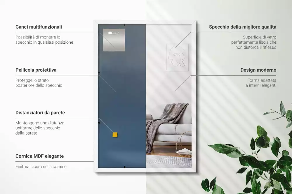 Miroir rectangulaire avec cadre blanc suspendu