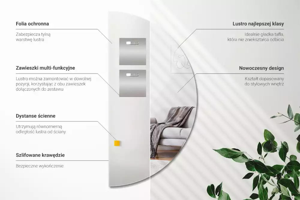 Miroir demi-cercle suspendu sans cadre