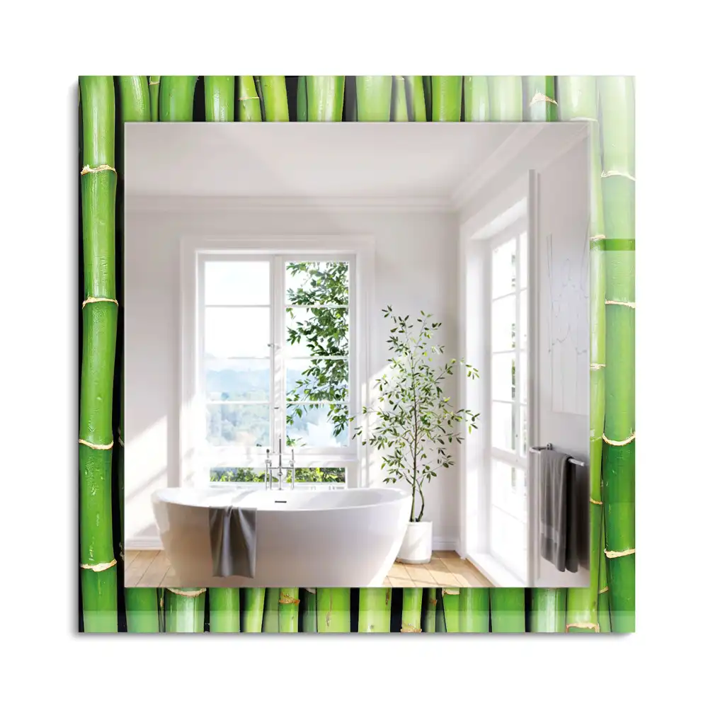 Miroir rectangulaire décoratif imprimé tiges de bambou vertes