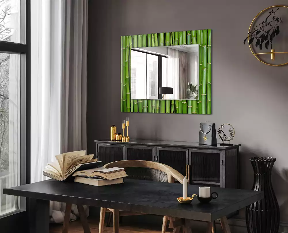Miroir rectangulaire décoratif imprimé tiges de bambou vertes