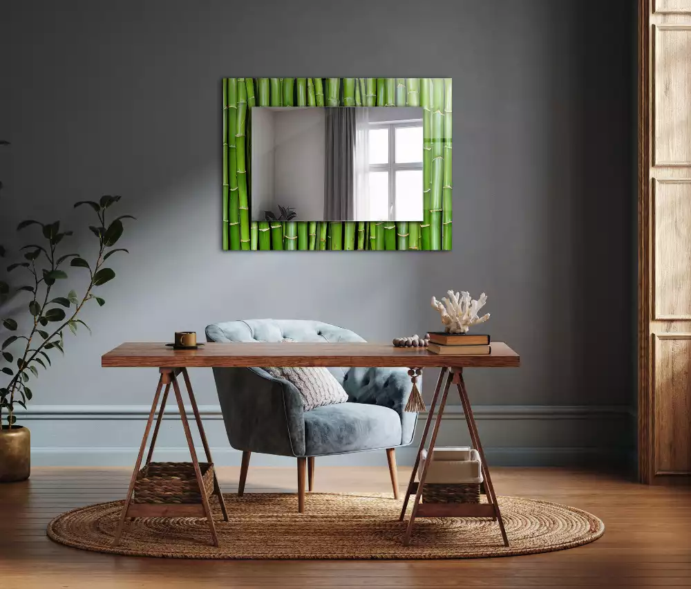 Miroir rectangulaire décoratif imprimé tiges de bambou vertes