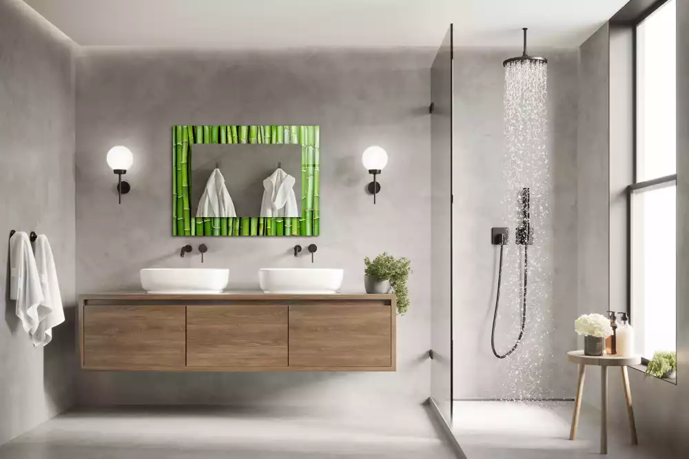 Miroir rectangulaire décoratif imprimé tiges de bambou vertes