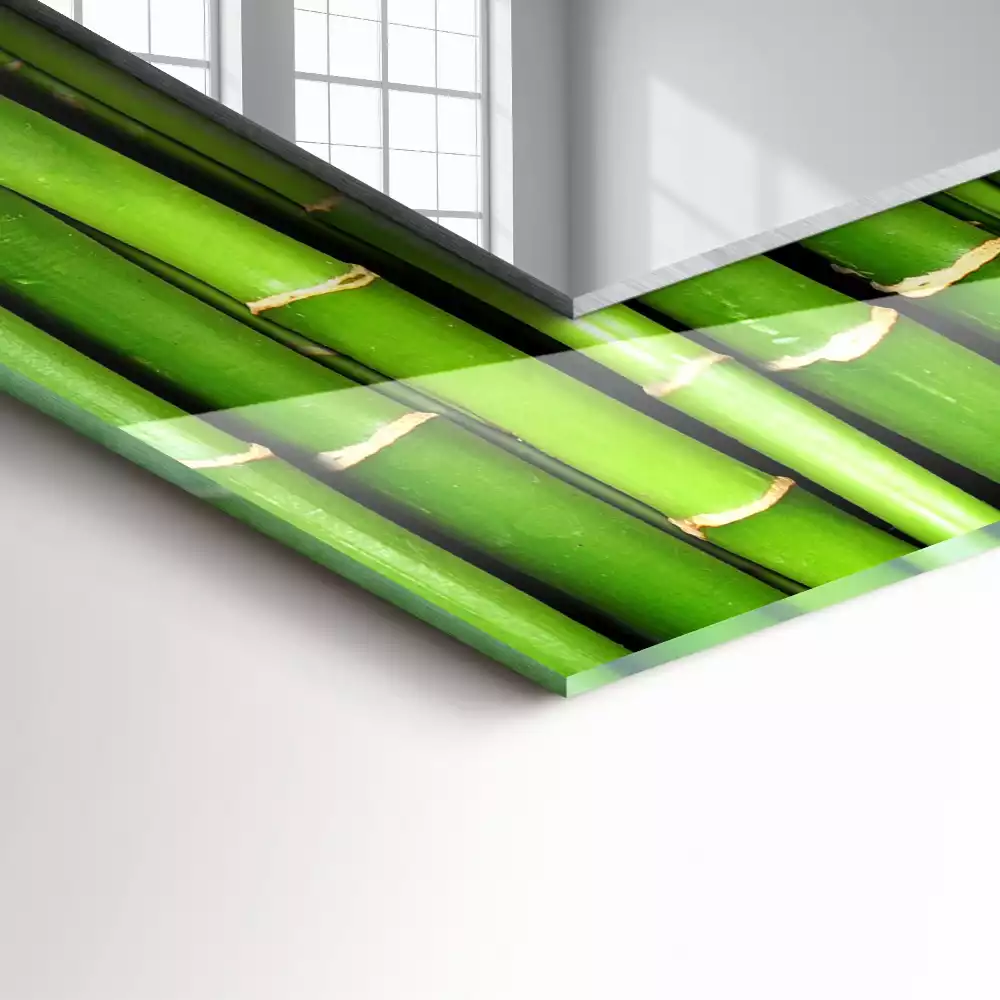 Miroir rectangulaire décoratif imprimé tiges de bambou vertes