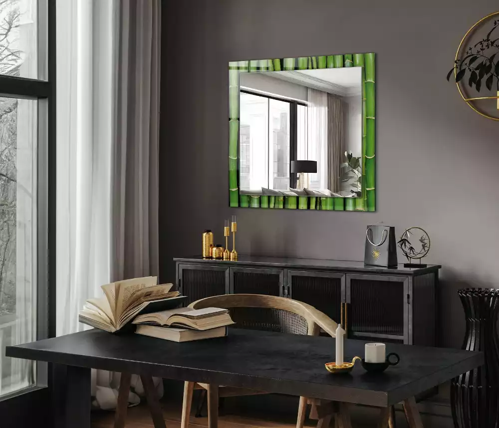 Miroir rectangulaire décoratif imprimé tiges de bambou vertes