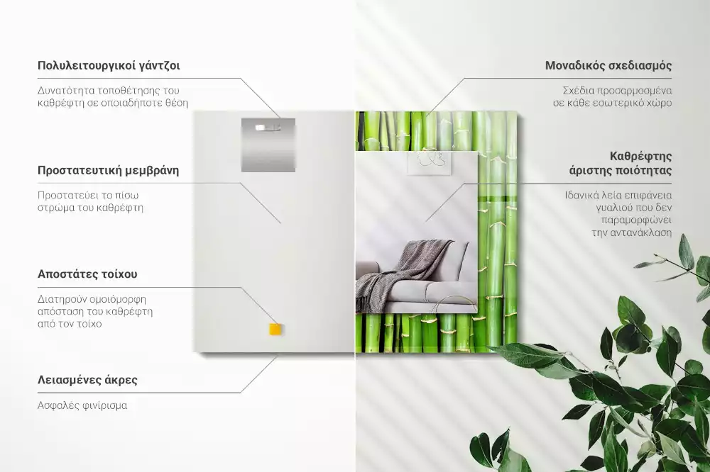 Miroir rectangulaire décoratif imprimé tiges de bambou vertes