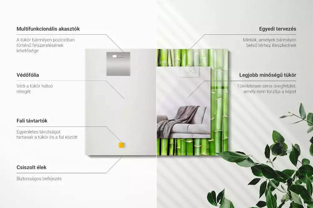 Miroir rectangulaire décoratif imprimé tiges de bambou vertes