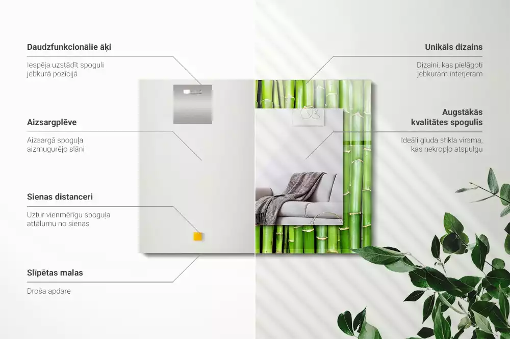 Miroir rectangulaire décoratif imprimé tiges de bambou vertes