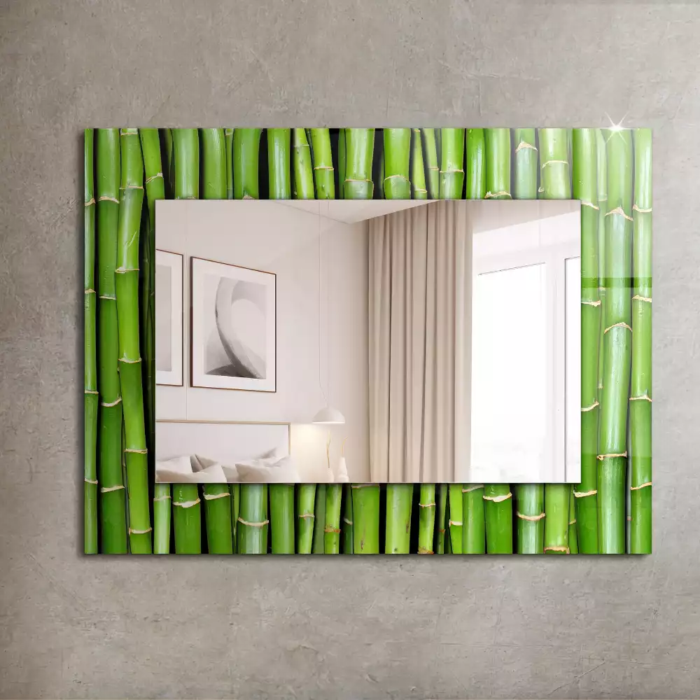 Miroir rectangulaire décoratif imprimé tiges de bambou vertes