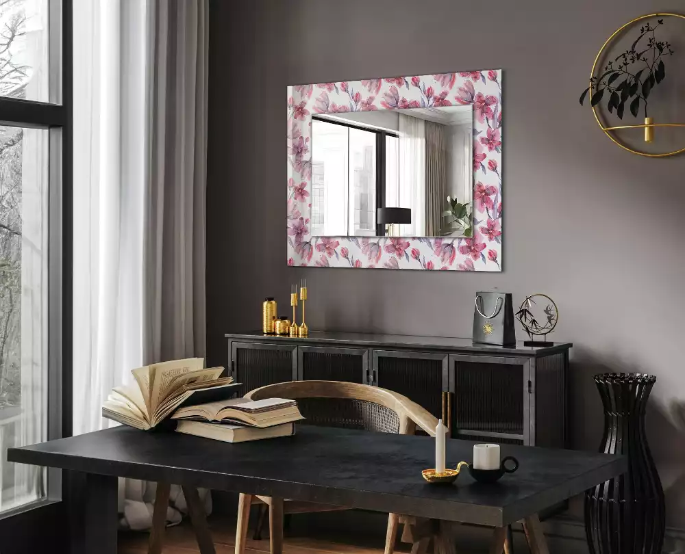 Miroir rectangulaire imprimé motif floral en aquarelle