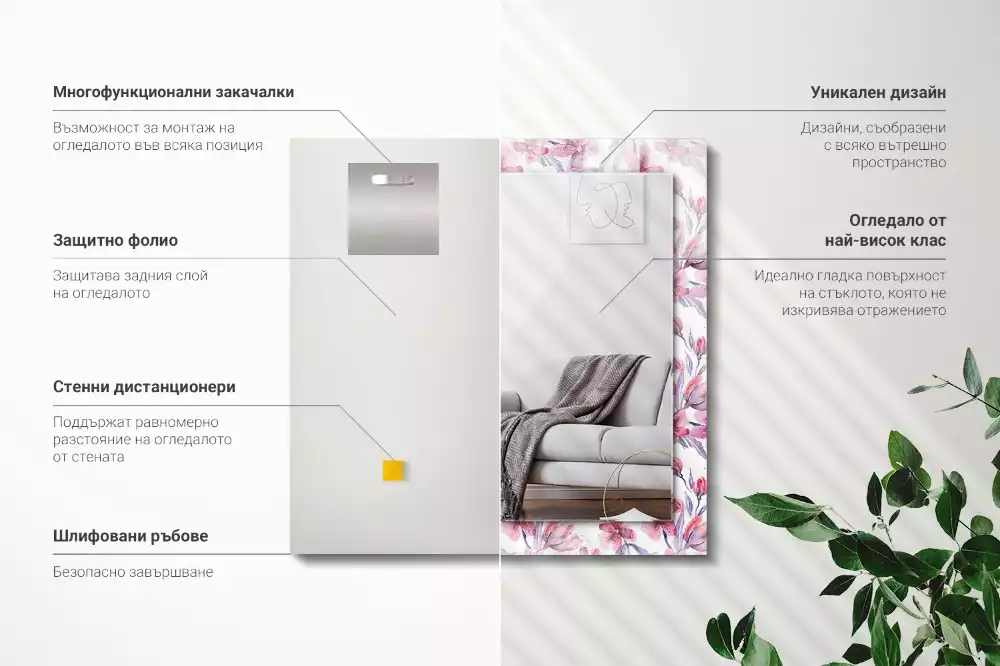 Miroir rectangulaire imprimé motif floral en aquarelle
