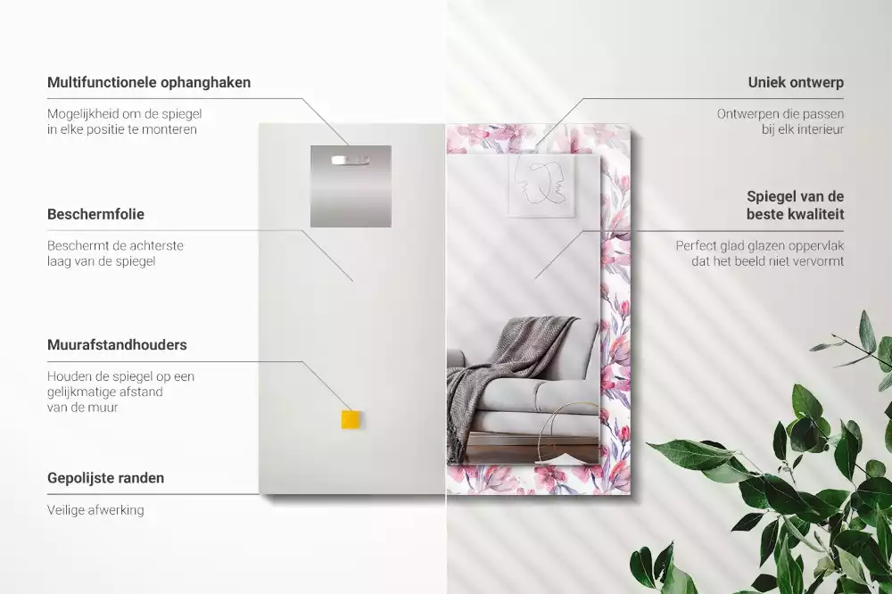 Miroir rectangulaire imprimé motif floral en aquarelle