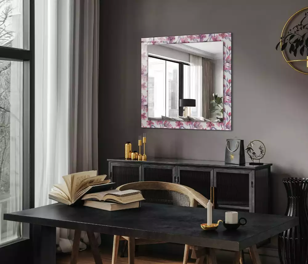 Miroir rectangulaire imprimé motif floral en aquarelle