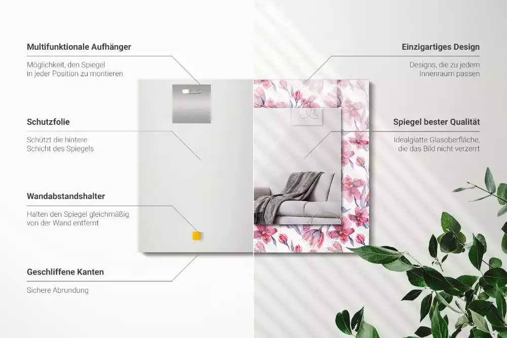Miroir rectangulaire imprimé motif floral en aquarelle