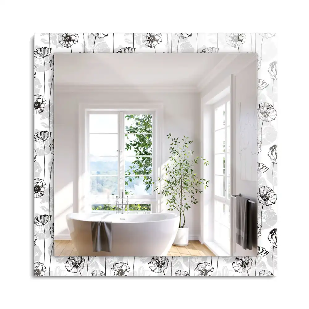 Miroir rectangulaire décoratif imprimé motif floral monochrome