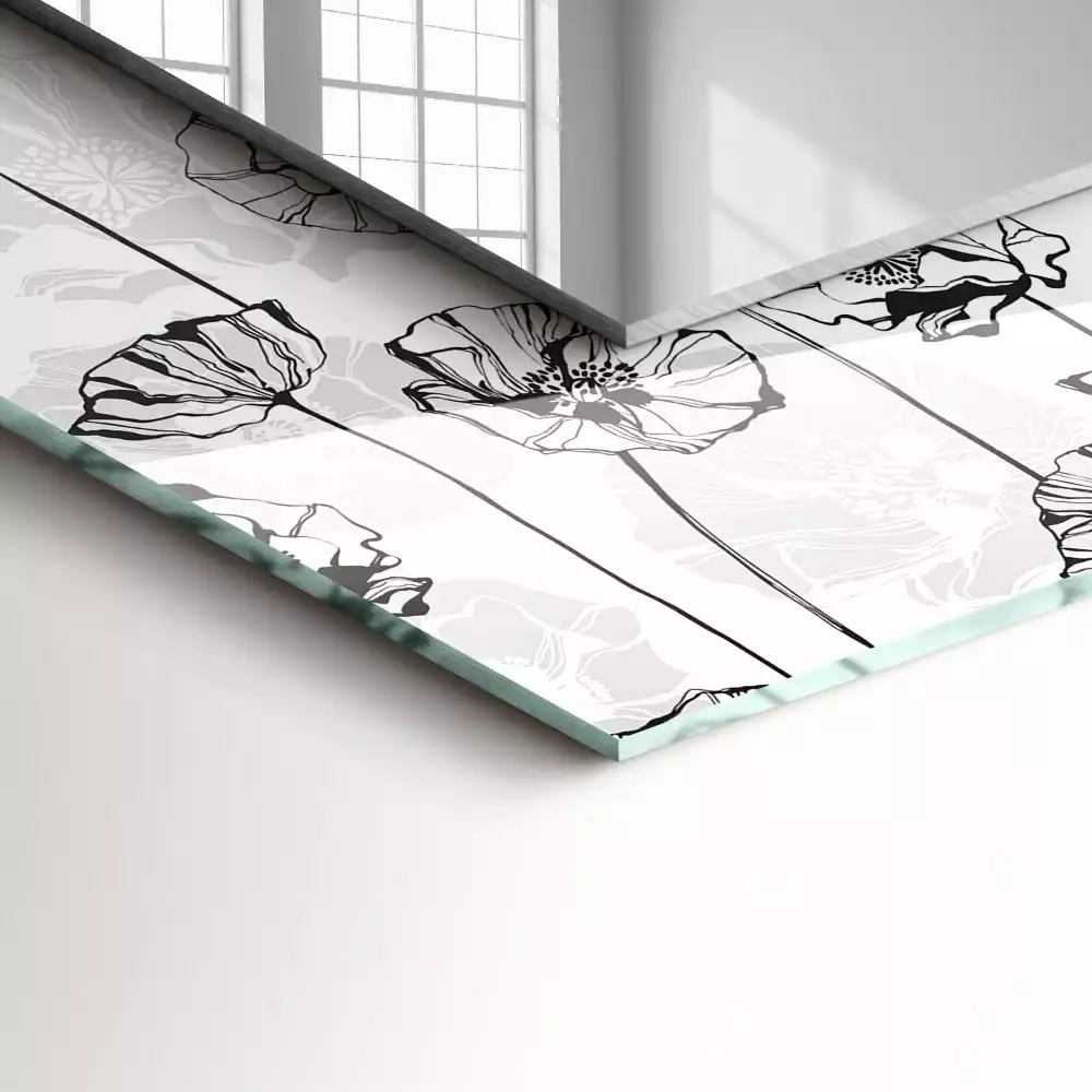 Miroir rectangulaire décoratif imprimé motif floral monochrome
