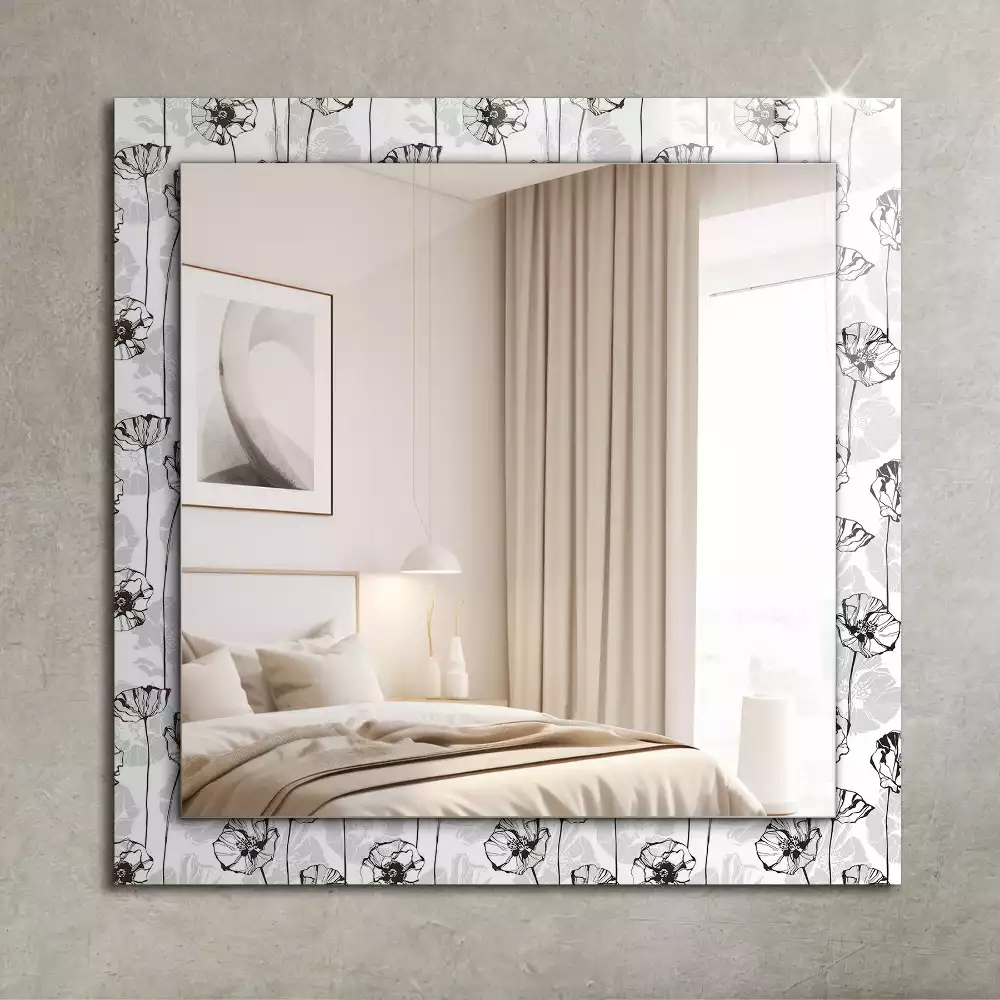 Miroir rectangulaire décoratif imprimé motif floral monochrome