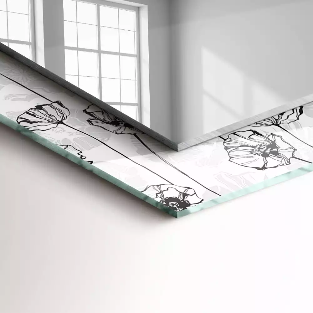Miroir rectangulaire décoratif imprimé motif floral monochrome
