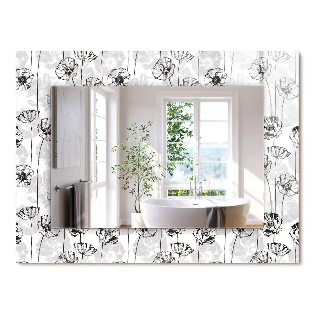 Miroir rectangulaire décoratif imprimé motif floral monochrome