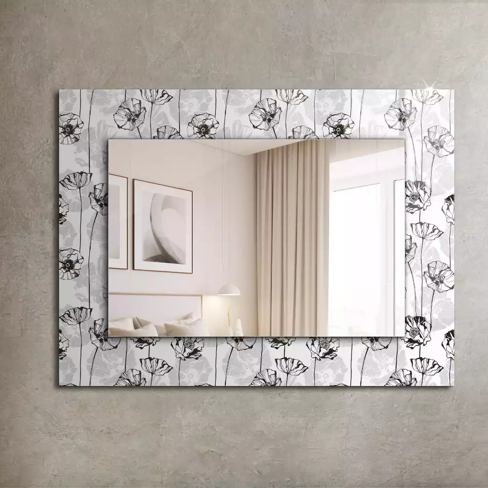 Miroir rectangulaire décoratif imprimé motif floral monochrome