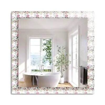 Miroir rectangulaire avec cadre imprimé composition florale