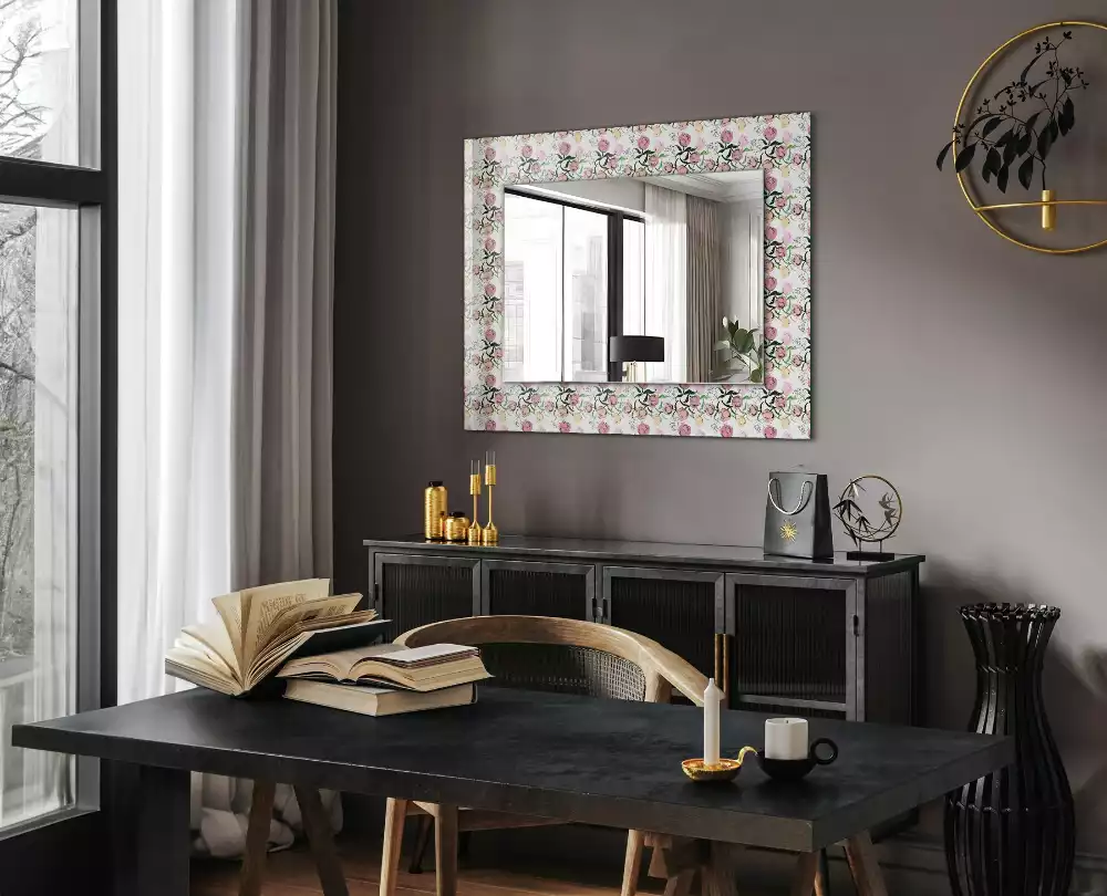 Miroir rectangulaire avec cadre imprimé composition florale