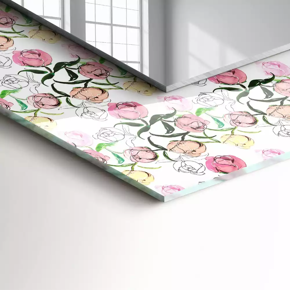 Miroir rectangulaire avec cadre imprimé composition florale