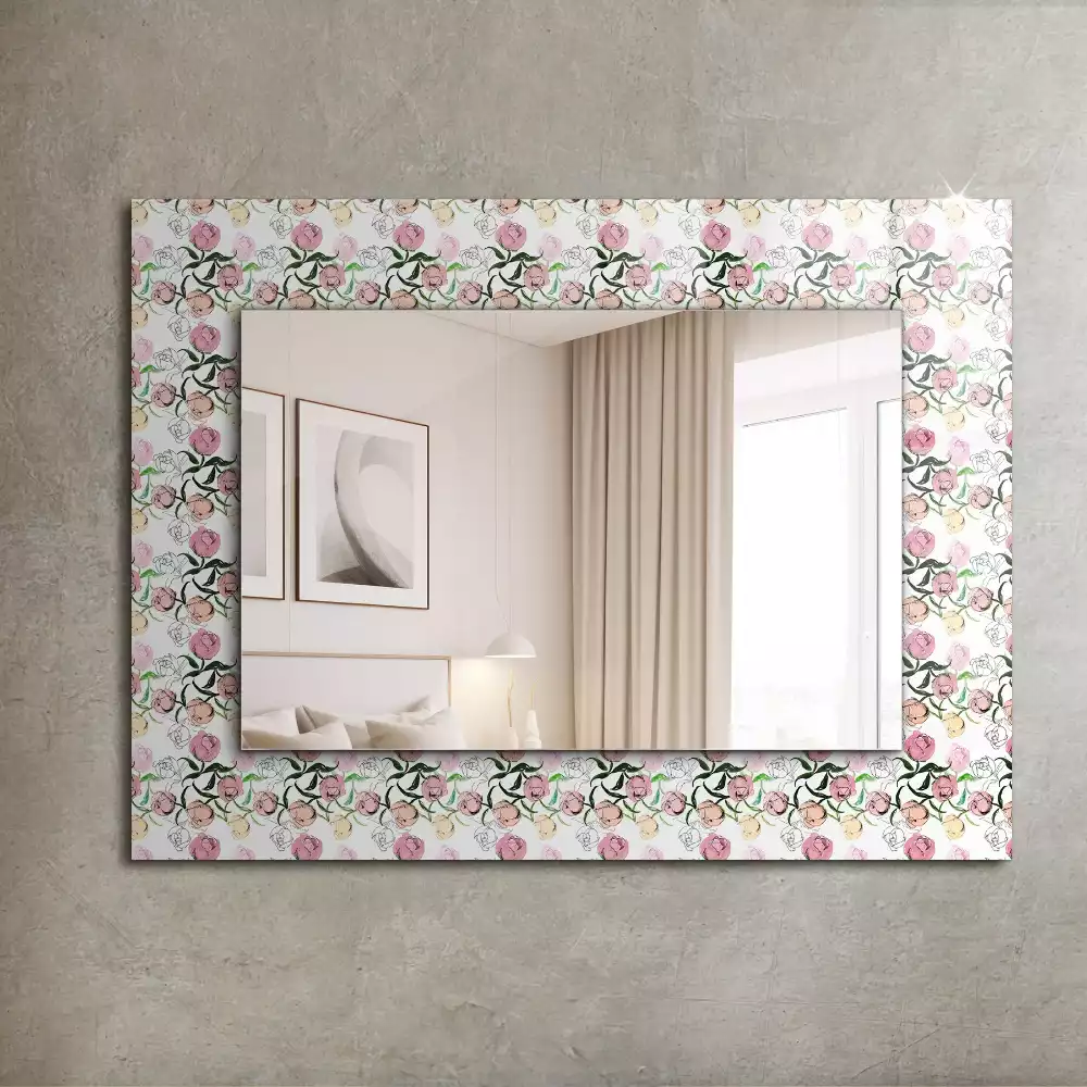 Miroir rectangulaire avec cadre imprimé composition florale