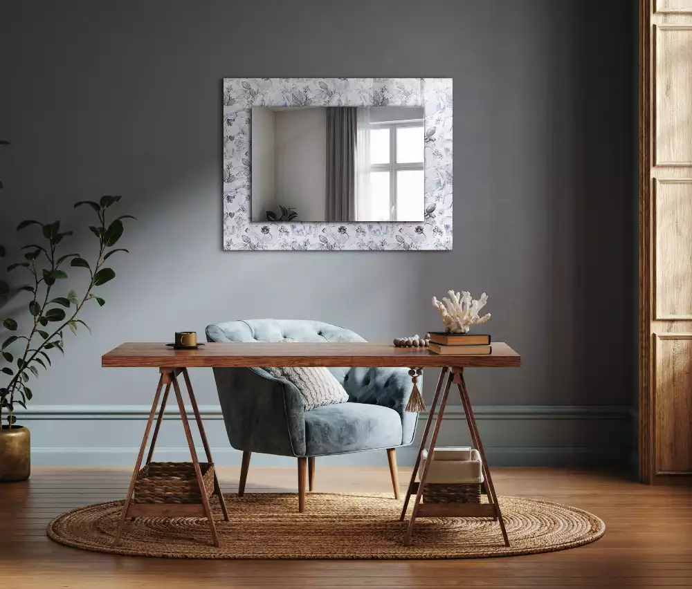 Miroir rectangulaire à cadre imprimé fleurs et feuilles