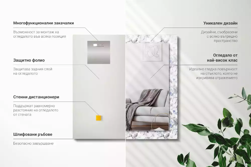 Miroir rectangulaire à cadre imprimé fleurs et feuilles