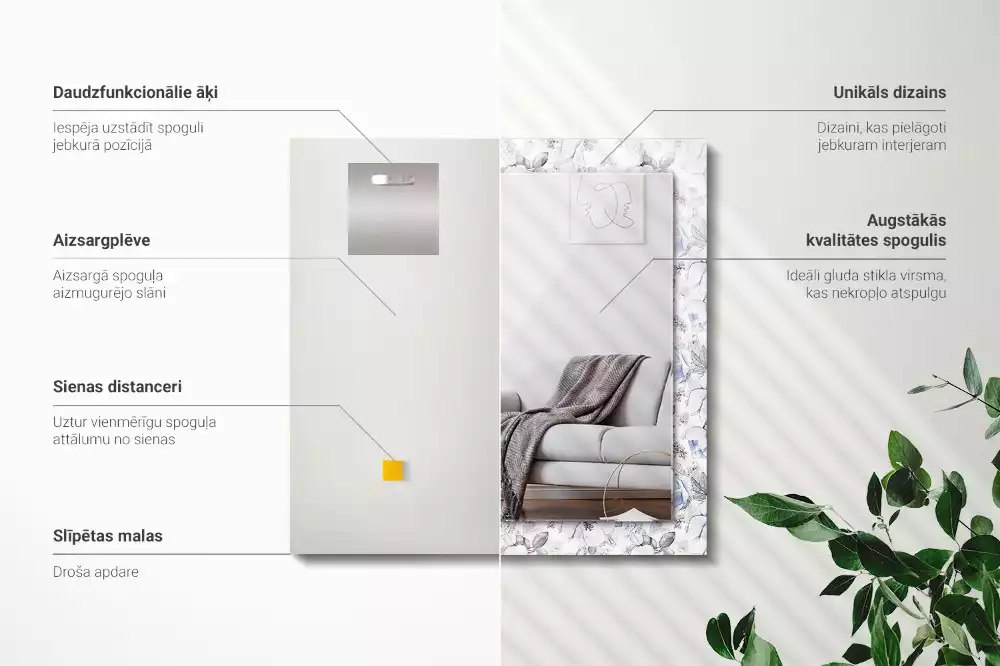 Miroir rectangulaire à cadre imprimé fleurs et feuilles
