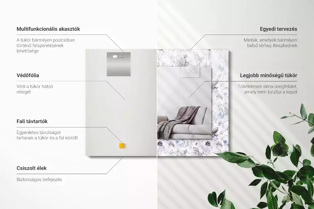 Miroir rectangulaire à cadre imprimé fleurs et feuilles