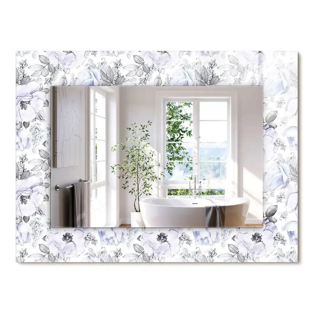 Miroir rectangulaire à cadre imprimé fleurs et feuilles