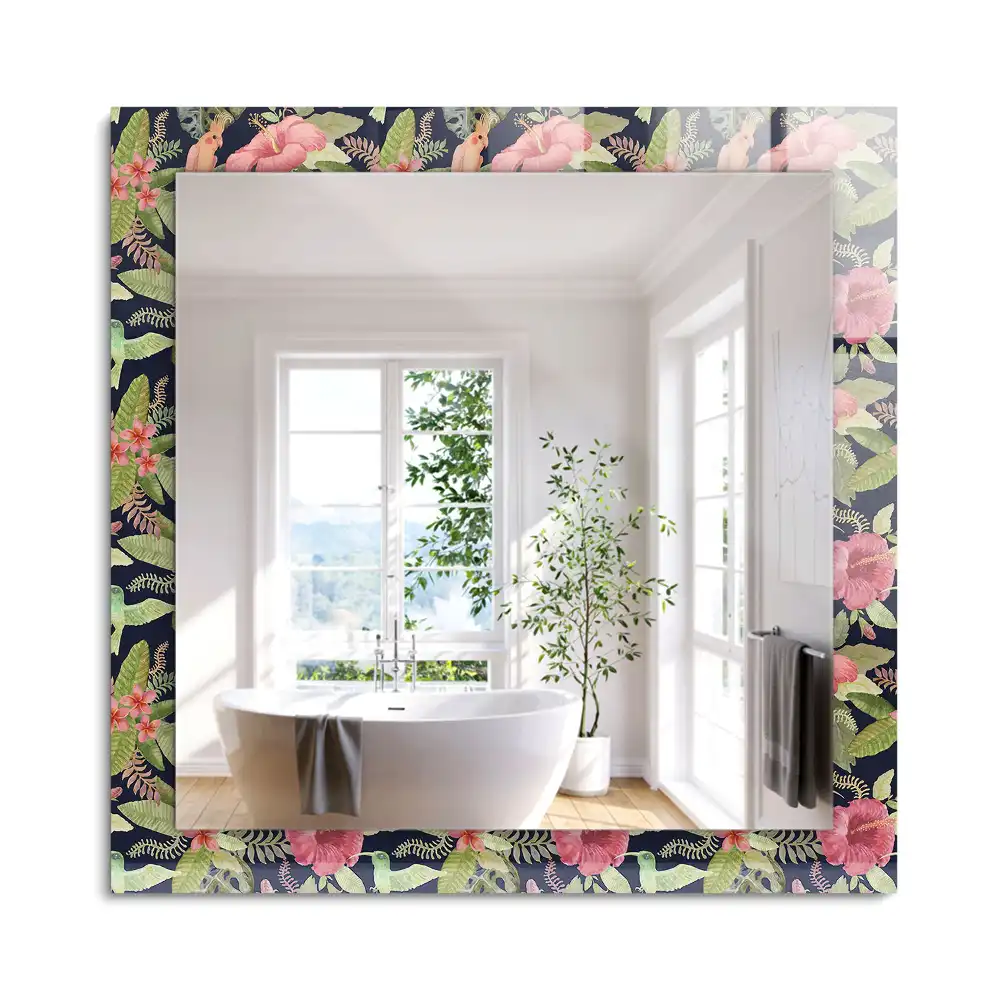 Miroir rectangulaire décoratif fleurs et oiseaux