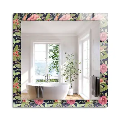 Miroir rectangulaire décoratif fleurs et oiseaux