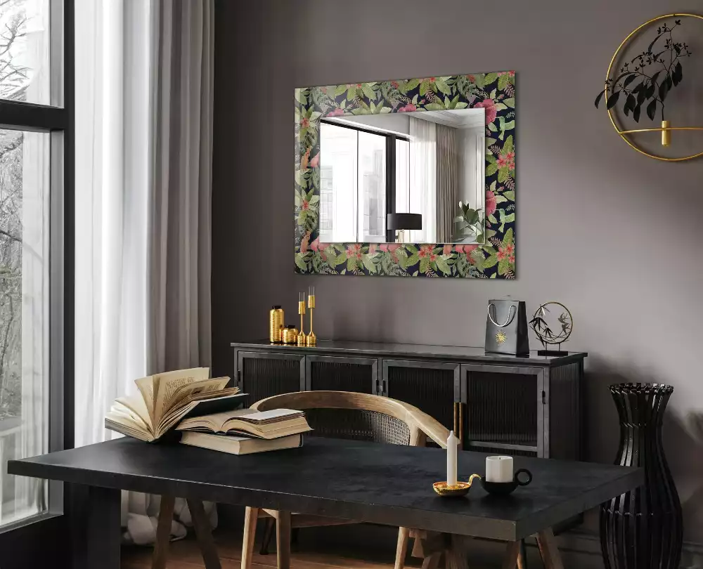 Miroir rectangulaire décoratif fleurs et oiseaux