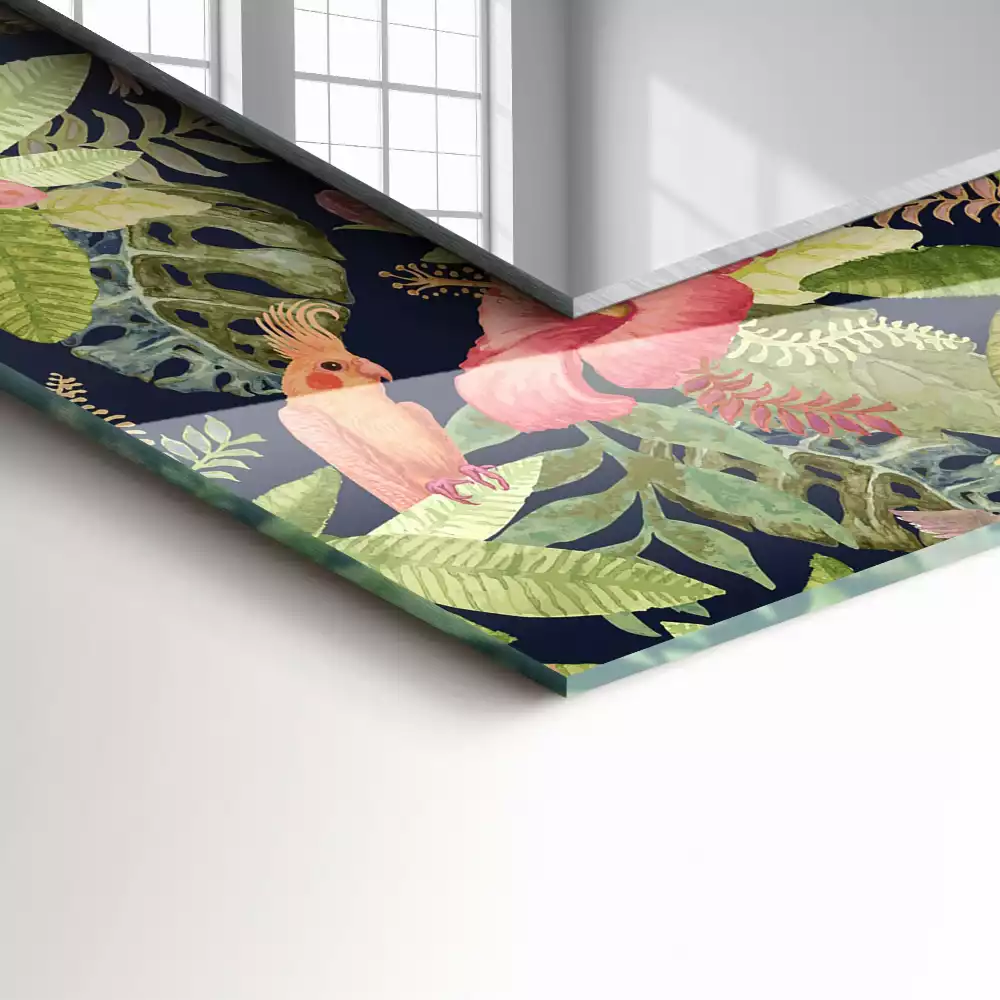 Miroir rectangulaire décoratif fleurs et oiseaux